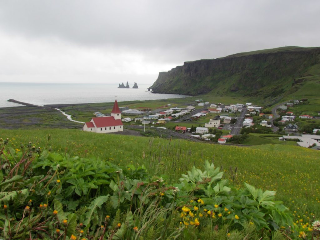 Landscape and Vík í Mýrdal Church Iceland